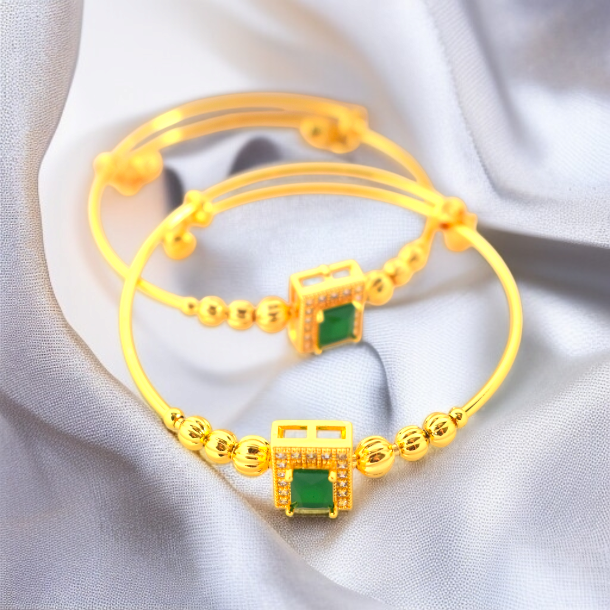 Adjustable Bangles-Green Stone