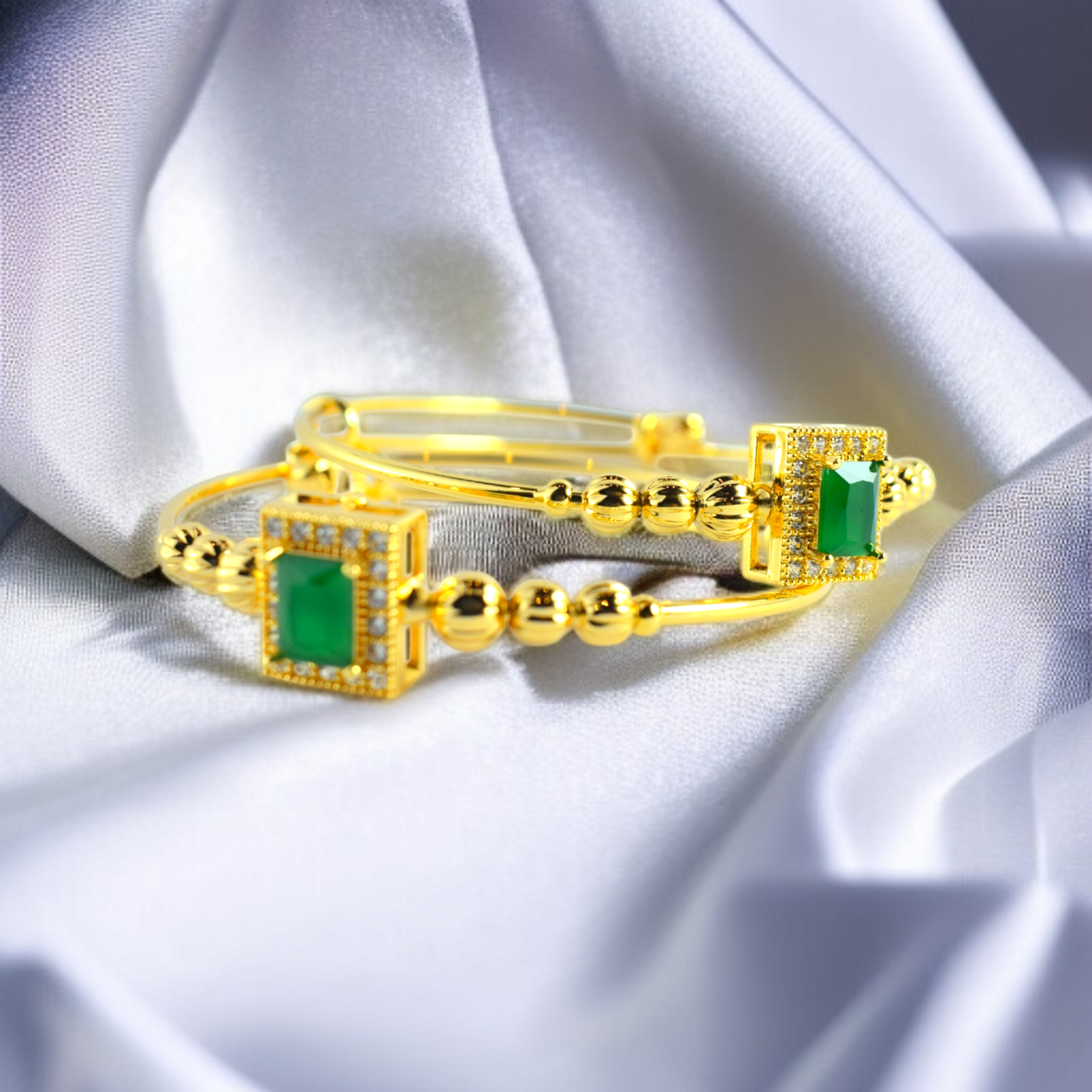 Adjustable Bangles-Green Stone