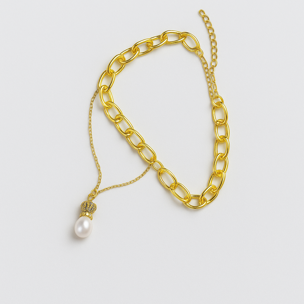 Golden Teardrop Pearl Necklace